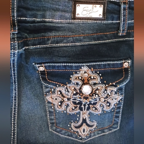 Earl Jeans Slim Boot Cut Blue with Embellished Pockets sz 12 - Picture 5 of 10